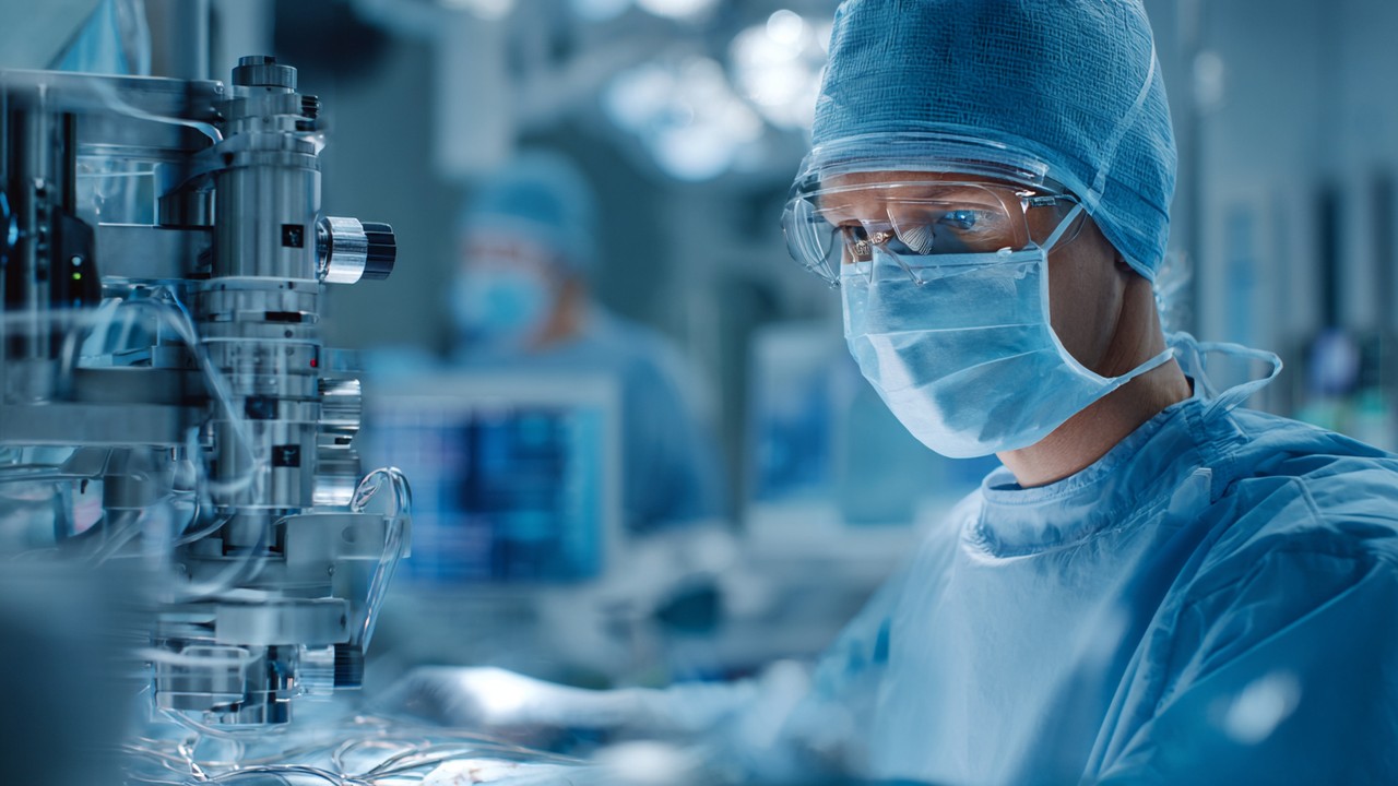 Realistic image of a plastic surgeon performing fat grafting in a high-tech surgical room with advanced medical equipment, emphasizing precision and safety.