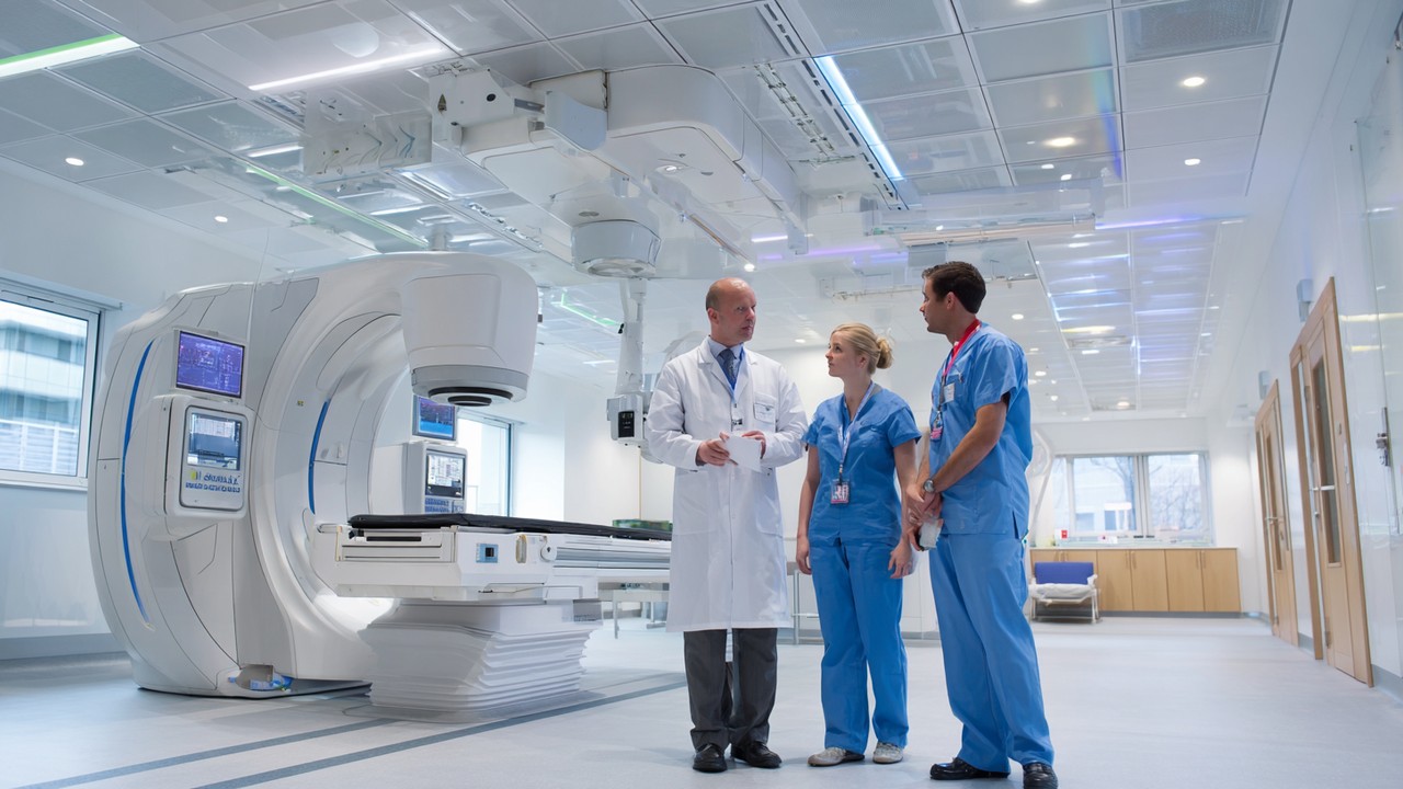 Modern onkológiai osztály orvosokkal és fejlett orvosi berendezésekkel, tiszta klinikai környezet, professzionális gyógyítás.